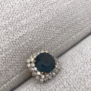 Women's Deep Teal Crystal Halo Ring